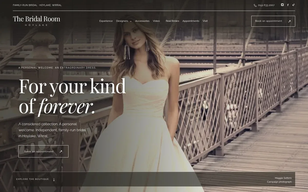 The Bridal Room Hoylake website: a bridal boutique home page